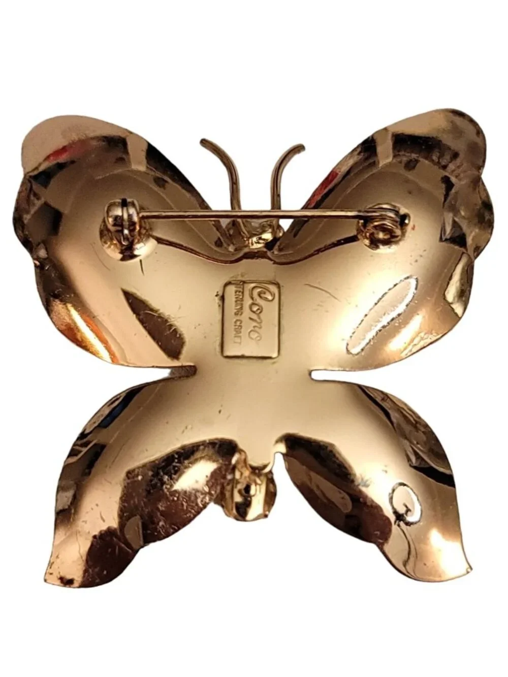 Coro Sterling Gold Tone Multicolor Rhinestone Butterfly Brooch, Signed M691